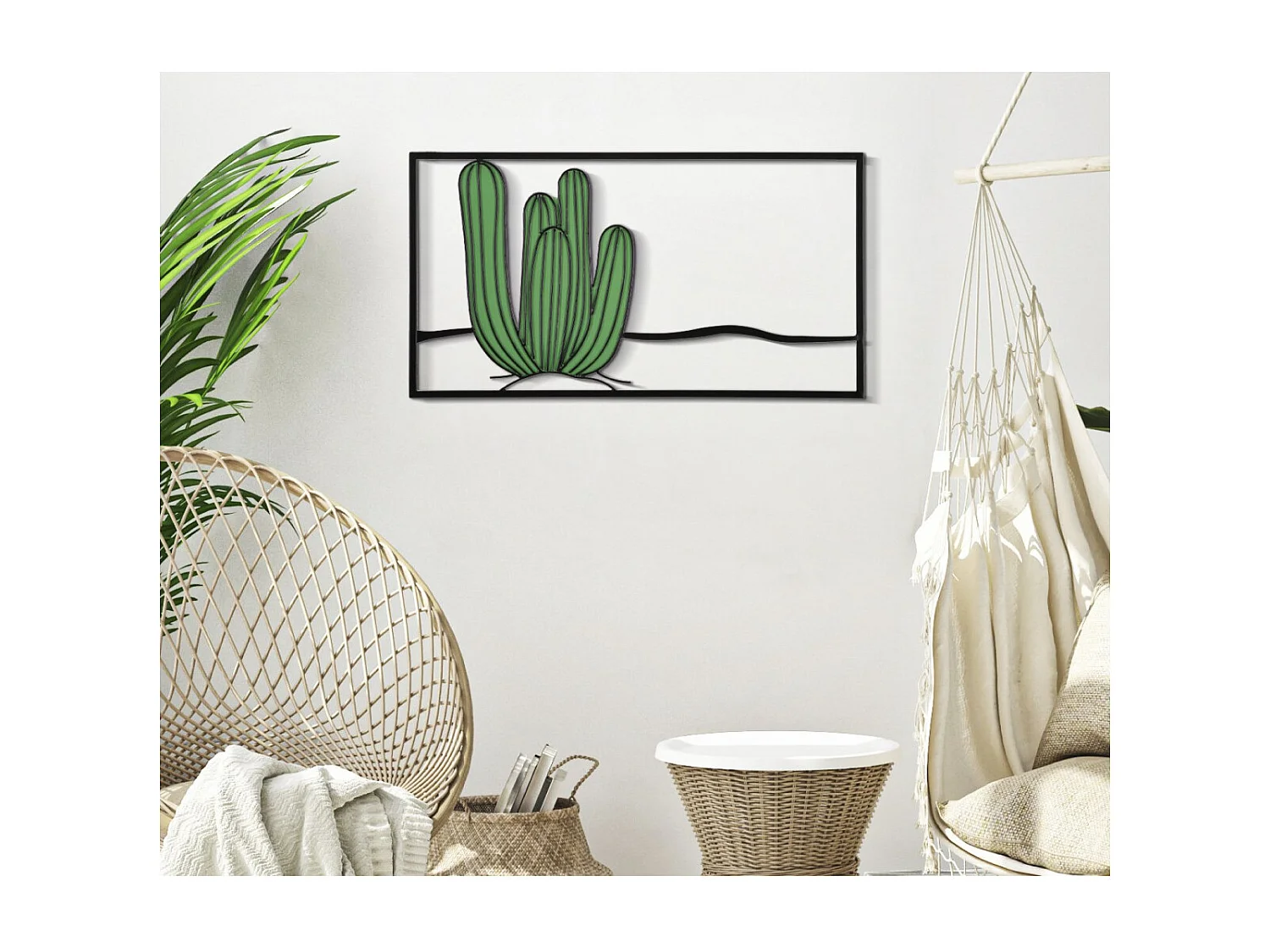 Décoration Murale Encadrée en Métal "Cactus" 60cm Vert & Noir