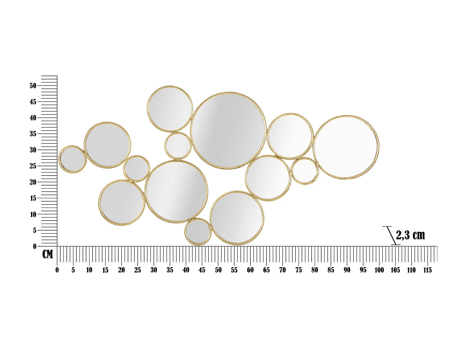 Wanddekoration mit goldenen runden Spiegeln Mirrors