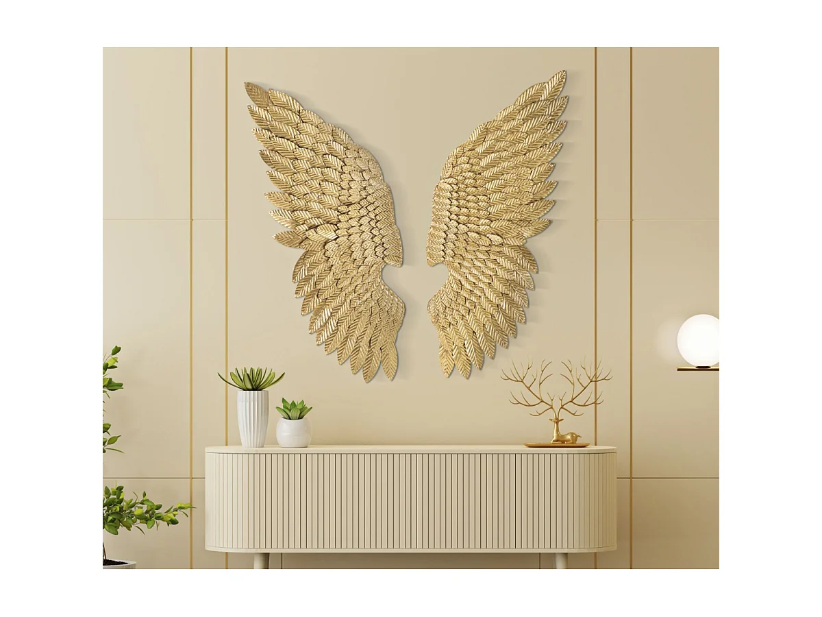 2er-Set Dekopaneele Flügel aus Metall goldfarben 37,5x3x100 cm