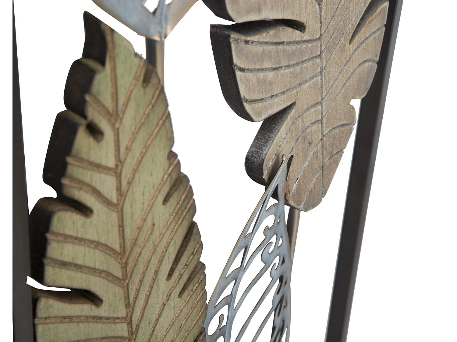 Déco Murale Encadrée en Métal "Foglie" 99cm Argent & Or