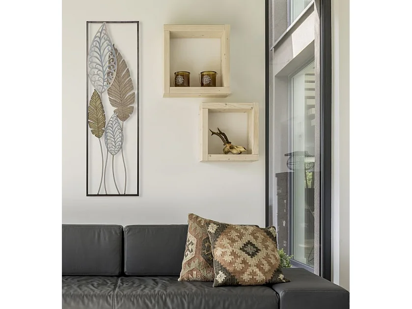 Déco Murale Encadrée en Métal "Foglie" 99cm Argent & Or