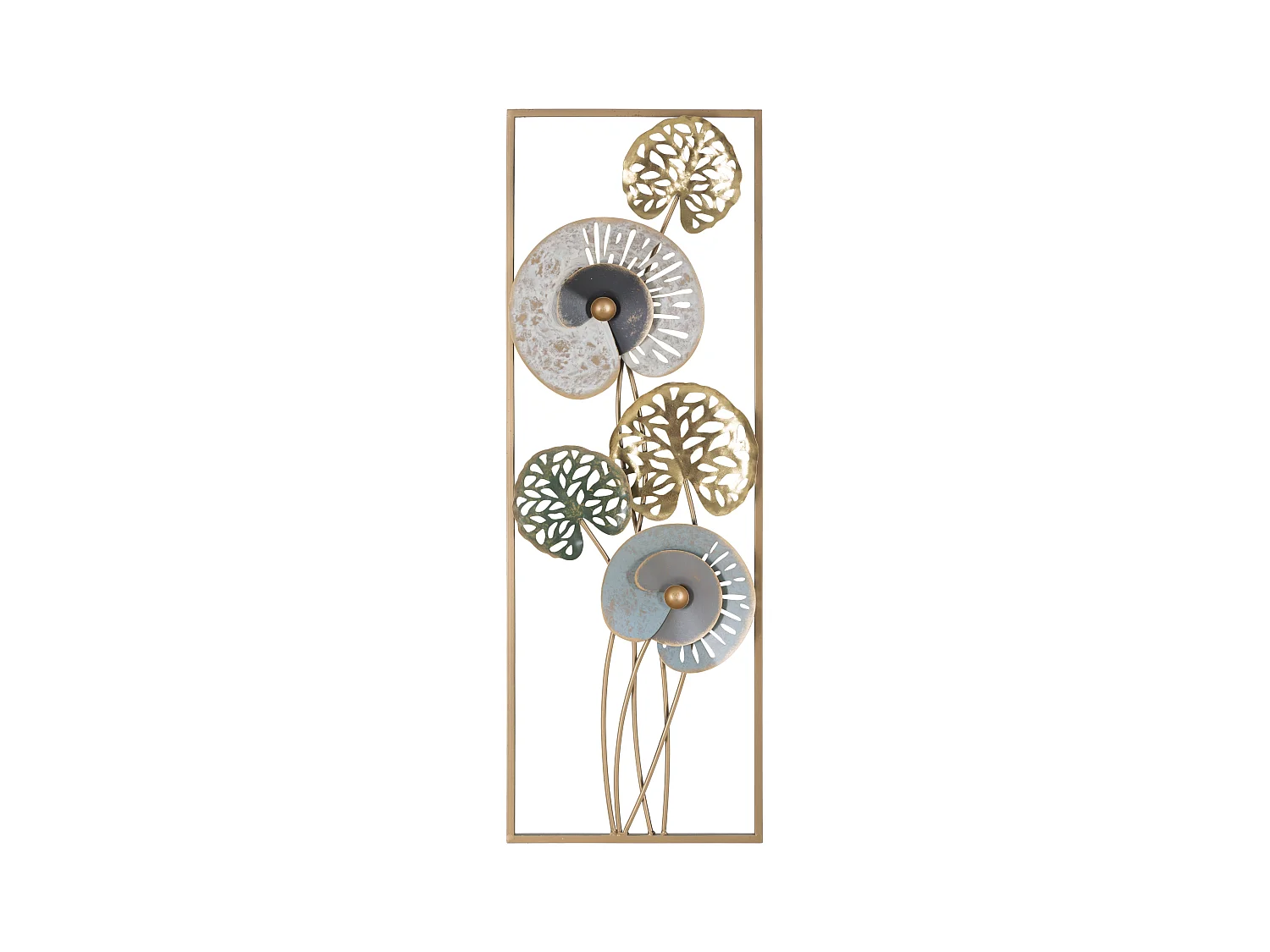Panneau Mural Décoratif 3D en Fer - Design Feuilles et Nature - Modèle RET.-B - Multicolore - 31,2 x 5,5 x 90 cm