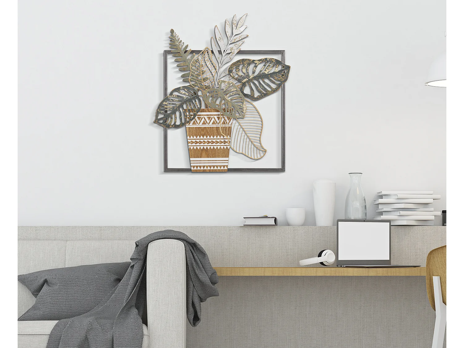 Décoration Murale Encadrée en Métal "Vaso" 62cm Multicolore