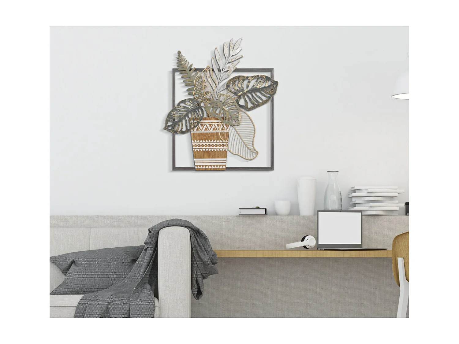 3D decoratief paneel met een veelkleurige metalen vaas, 54x6,4x62,9 cm