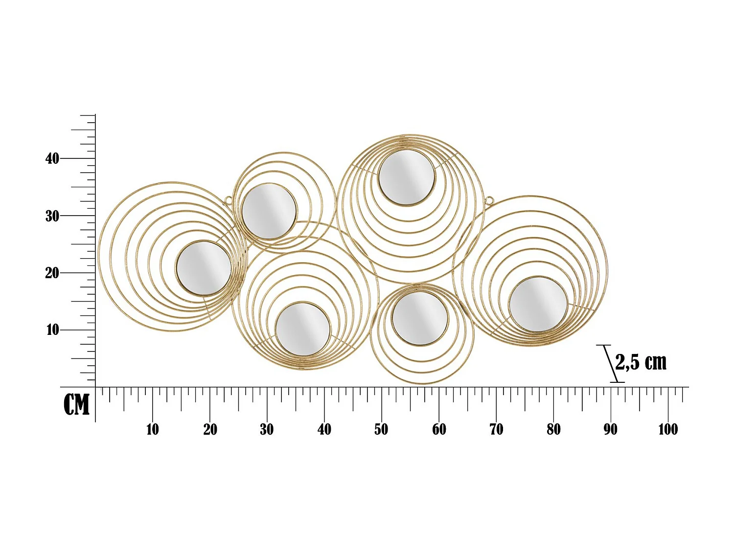 Pannello decorativo 3D in metallo dorato e specchi cm 90x2,5x45