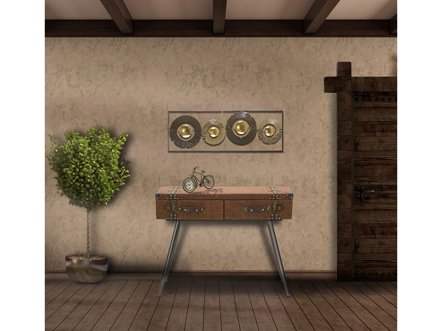 Décoration Murale Encadrée en Métal "Ring" 89cm Multicolore