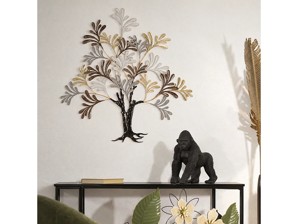 Lixy Baum-Eisenpaneel – 3D-Wandbild mit stilisiertem, mehrfarbigem Baum, 97,2 x 100,3 cm – Stil Glam