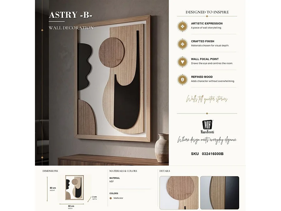 Décoration Murale Encadrée "Astrys" 80cm Naturel & Noir