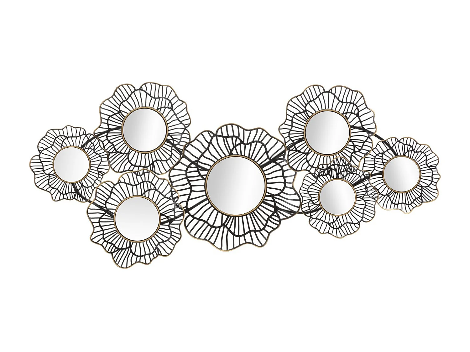 Décoration Murale 7 Miroirs "Osaka" 121cm Noir & Or