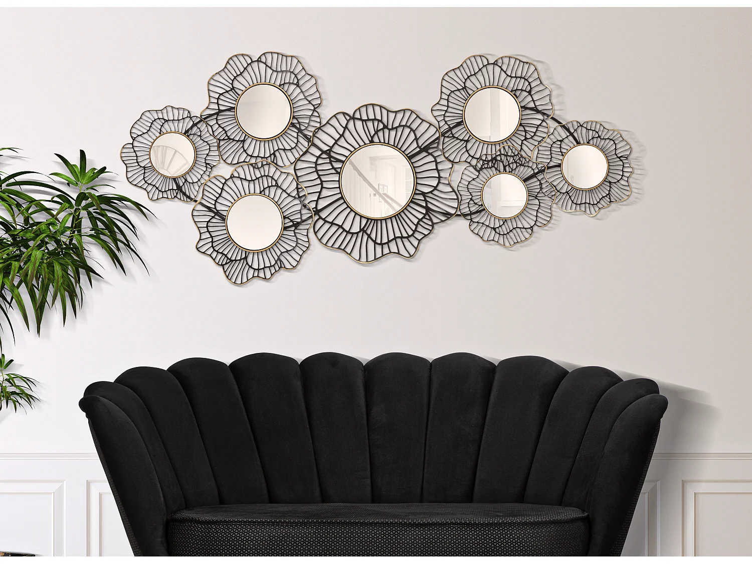 Décoration Murale 7 Miroirs "Osaka" 121cm Noir & Or