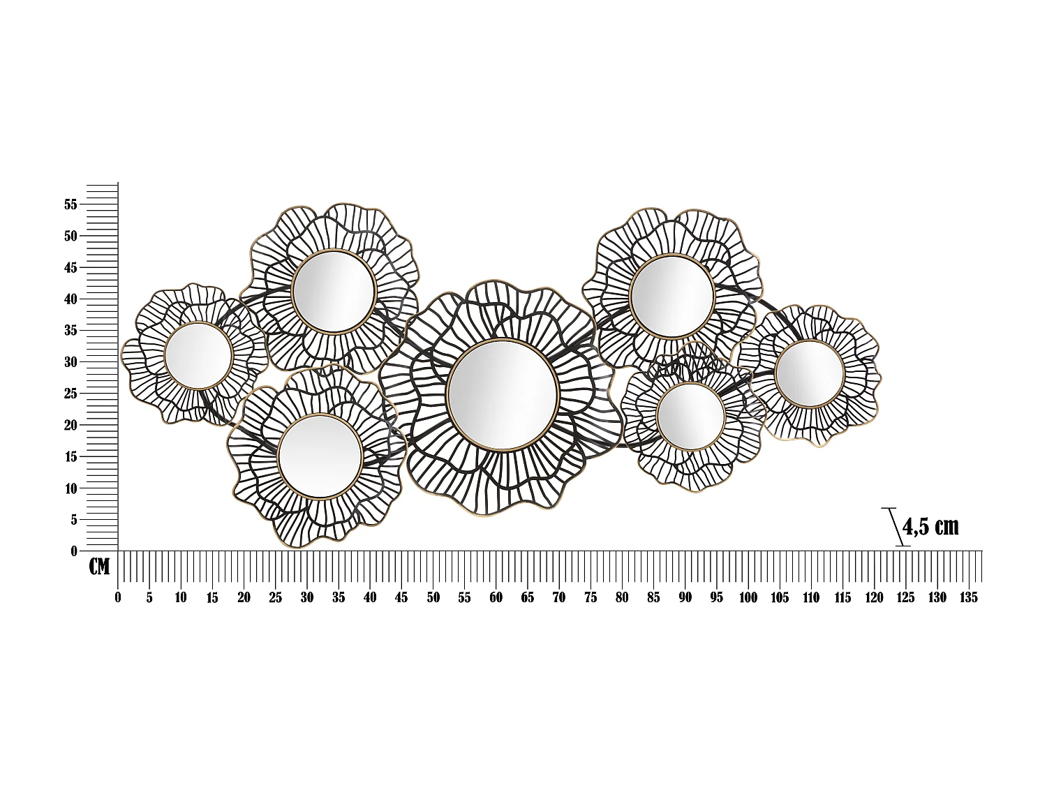 Décoration Murale 7 Miroirs "Osaka" 121cm Noir & Or