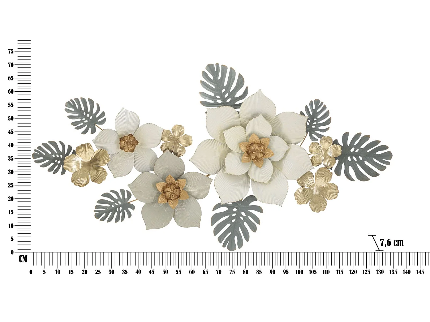 Moty 3D Jernvægpanel med Blomster og Blade – Flerfarvet Vægdekoration med Guldfinish, 134,6 x 69,9 cm – Style Glam