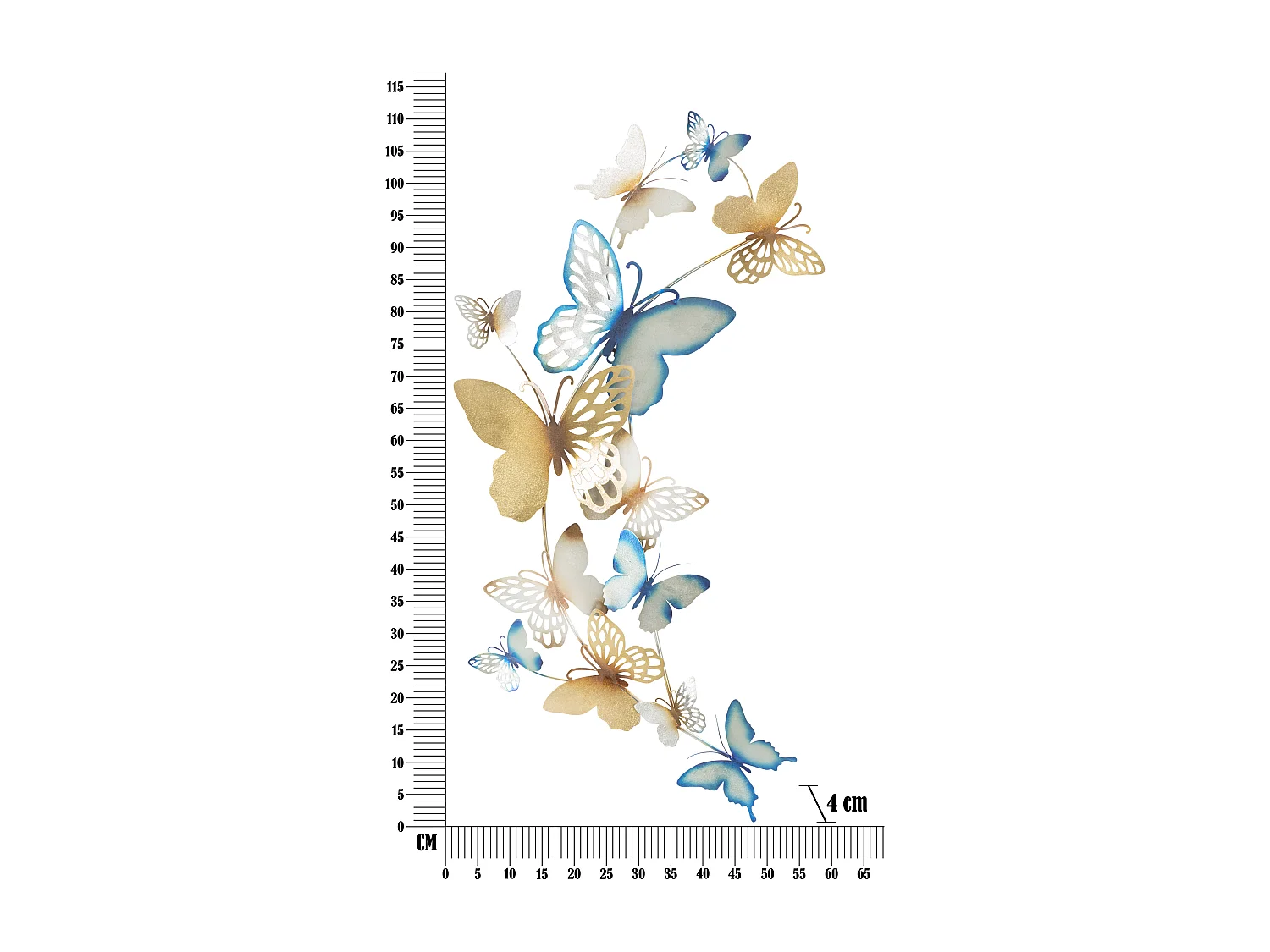 Pannello decorativo 3D in metallo con farfalle cm 59,5x4x111,5