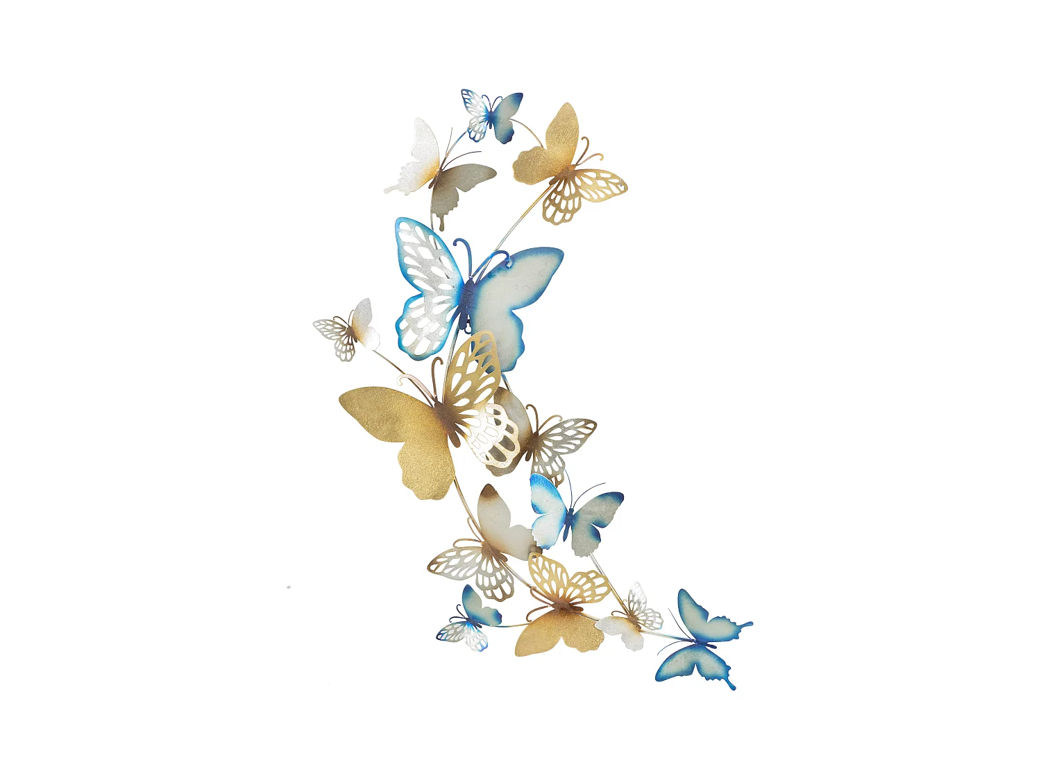 Panneau Mural Décoratif 3D Papillons - Design Élégant avec Papillons Multicolores et Branches - Or/Bleu Clair - 59,5 x 4 x 111,5 cm