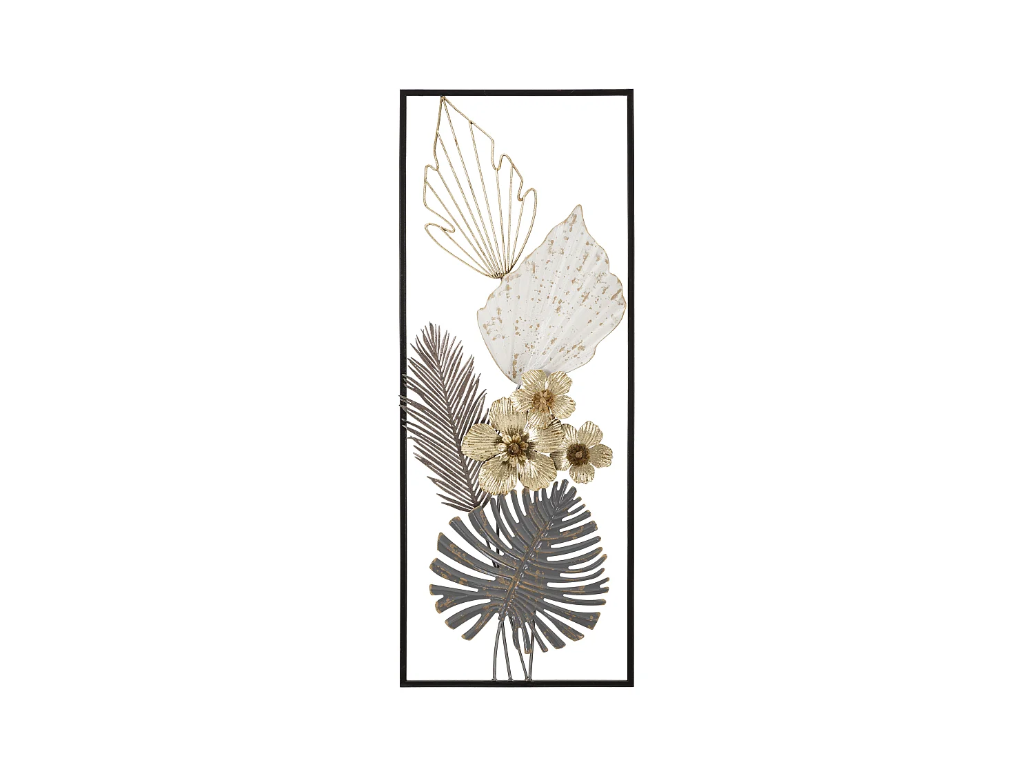 Panneau décoratif 3D en Métal Classic - Feuilles et Fleurs dans un Cadre Rectangulaire - 28,6x5,1x74,3 cm