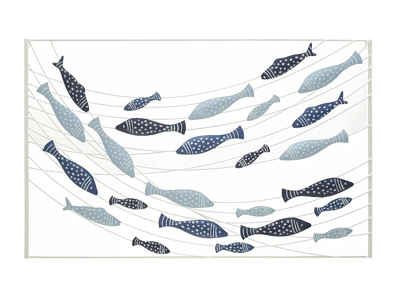 Pannello decorativo 3D in metallo blu pesci cm 96,5x1,5x61