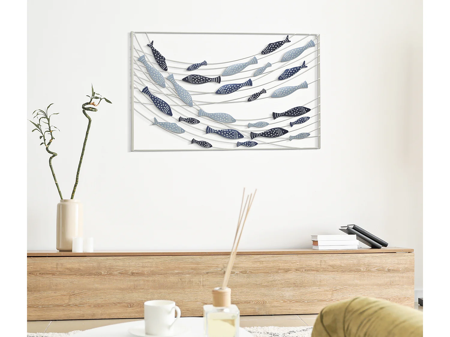 Décoration Murale Encadrée en Métal "Pesci" 96cm Multicolore