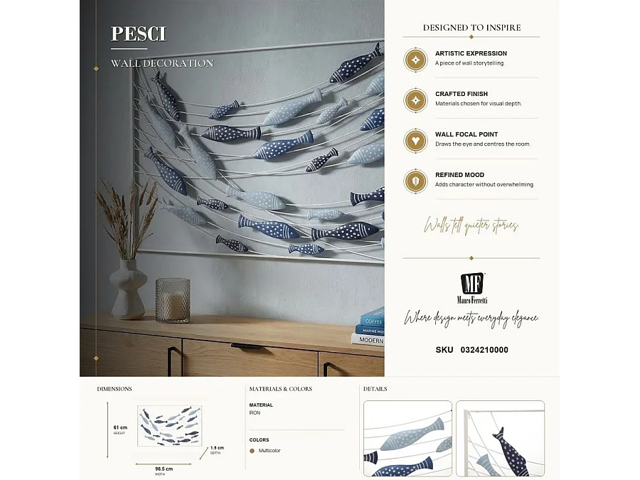 Décoration Murale Encadrée en Métal "Pesci" 96cm Multicolore
