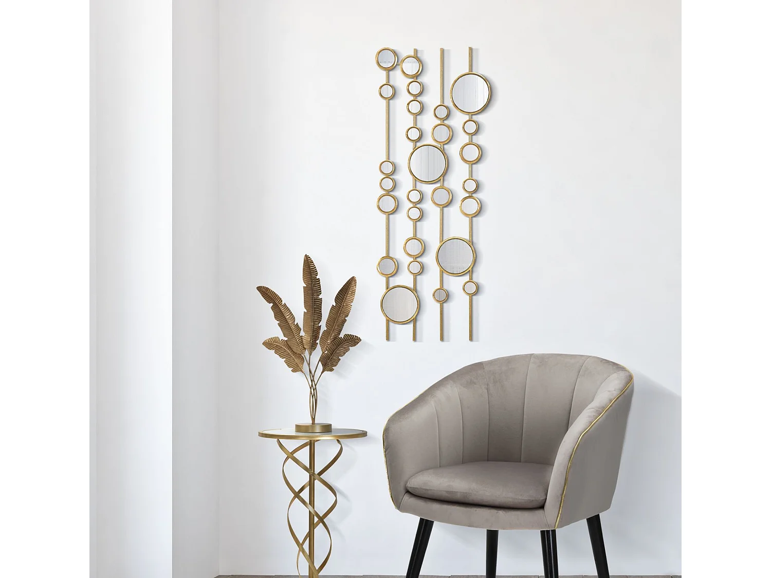 Décoration Murale en Métal "Mur de Miroirs" 90cm Or