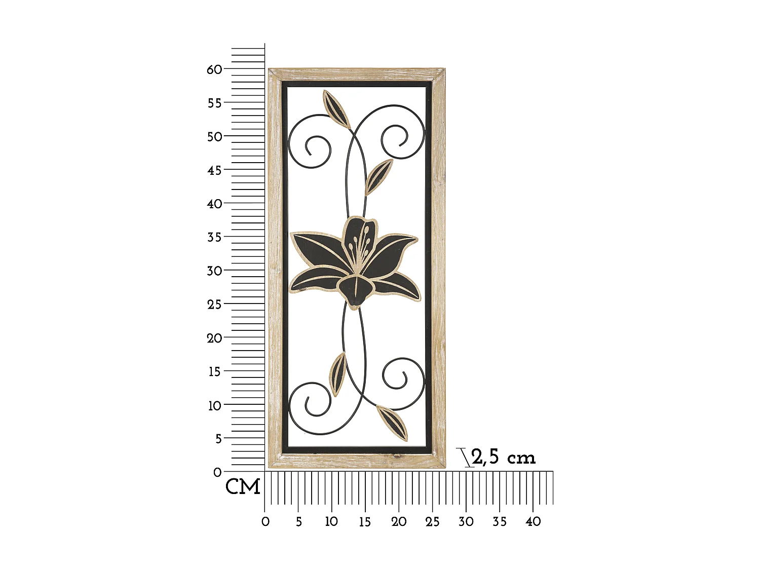 Pannello decorativo 3D in metallo nero con cornice cm 26x2,5x60