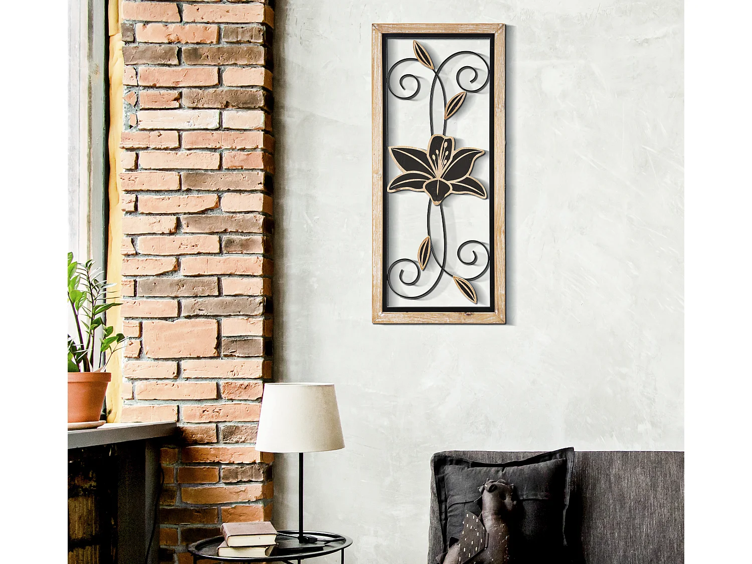 Décoration Murale Encadrée "Komans" 60cm Naturel & Noir