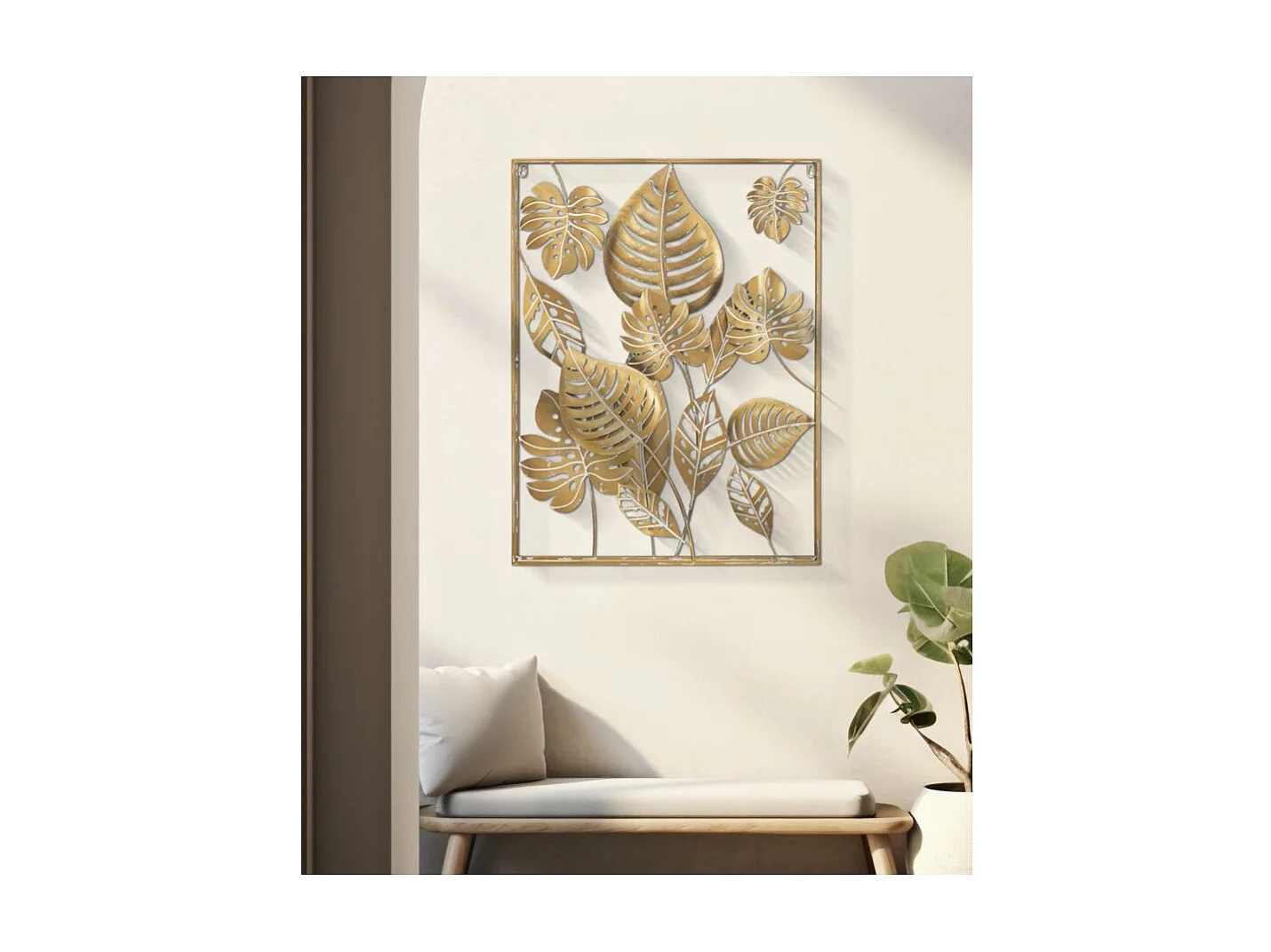 Décoration Murale Encadrée en Métal "Jungle" 80cm Or