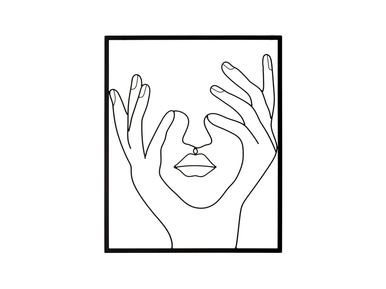 Panneau Mural Décoratif 3D en Fer - Mains et Visage aux Lignes Simples - 50,5x1,3x61 cm - Décoration Murale Élégante