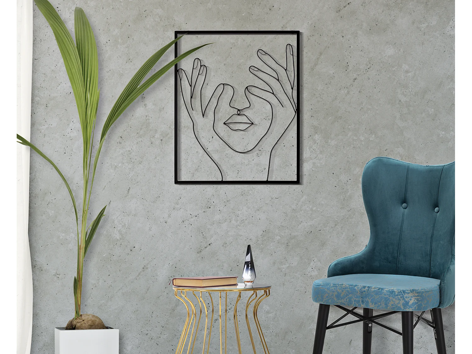 Décoration Murale Encadrée en Métal "Simply Face" 61cm Noir