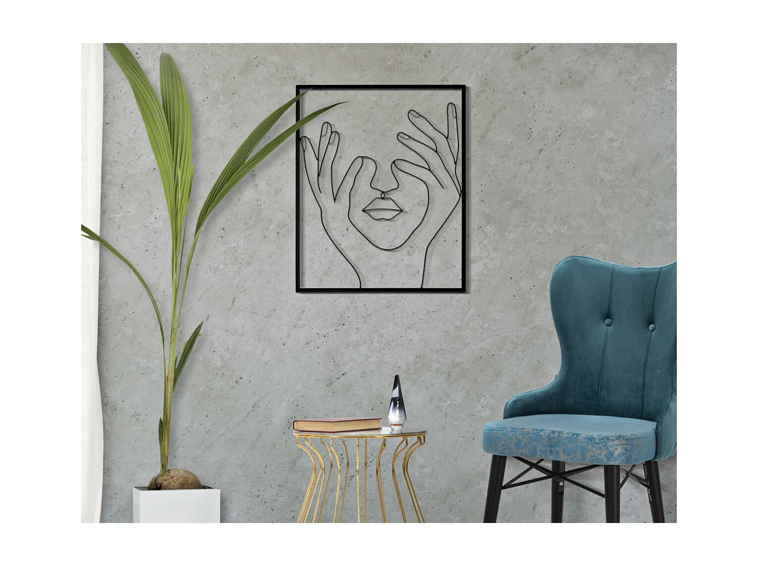 Décoration Murale Encadrée en Métal "Simply Face" 61cm Noir