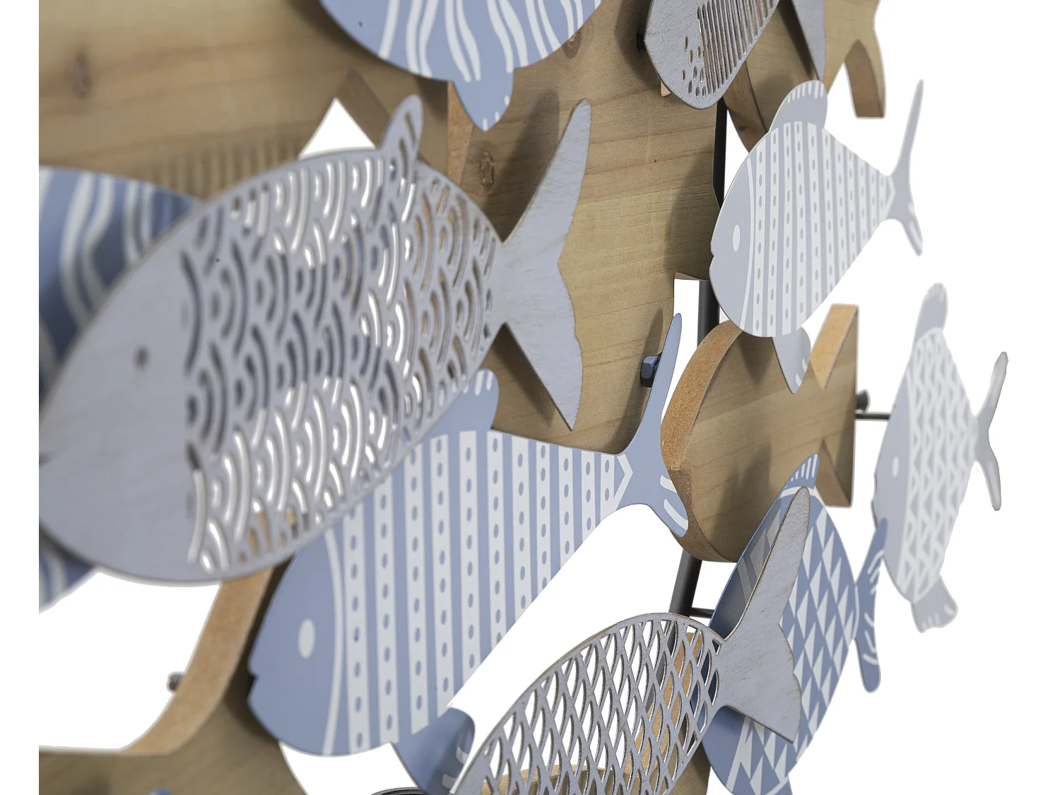 Pannello decorativo 3D in metallo blu pesci cm 91x3x33,5