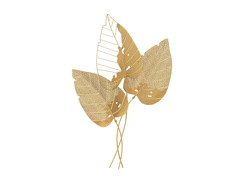 Decoratief 3D-paneel met bladeren in goudkleurig metaal, 53x4x84,5 cm