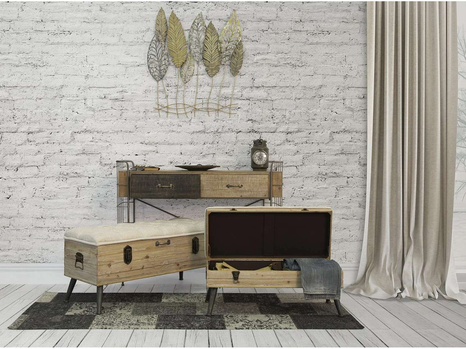 Pannello decorativo 3D in metallo e legno marrone cm 75x2,5x87