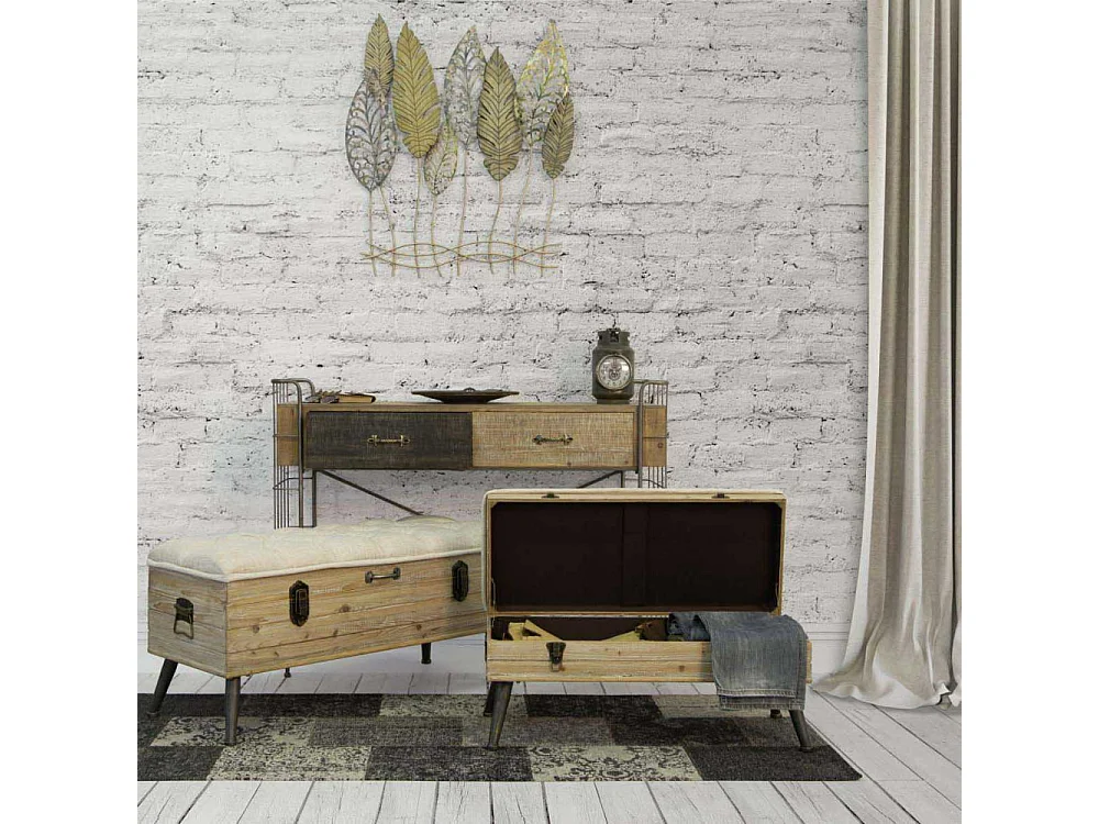 Déco Murale en Métal "Foglie" 87cm Argent & Or