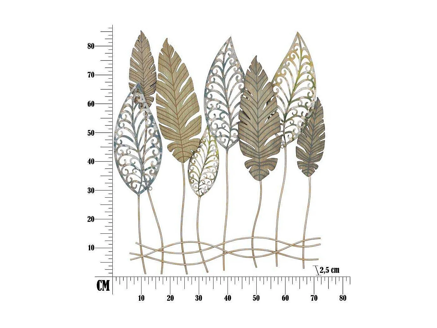 Déco Murale en Métal "Foglie" 87cm Argent & Or