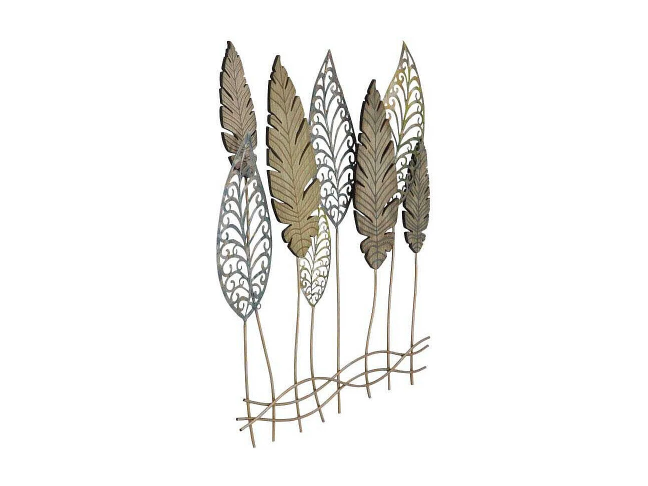 Déco Murale en Métal "Foglie" 87cm Argent & Or