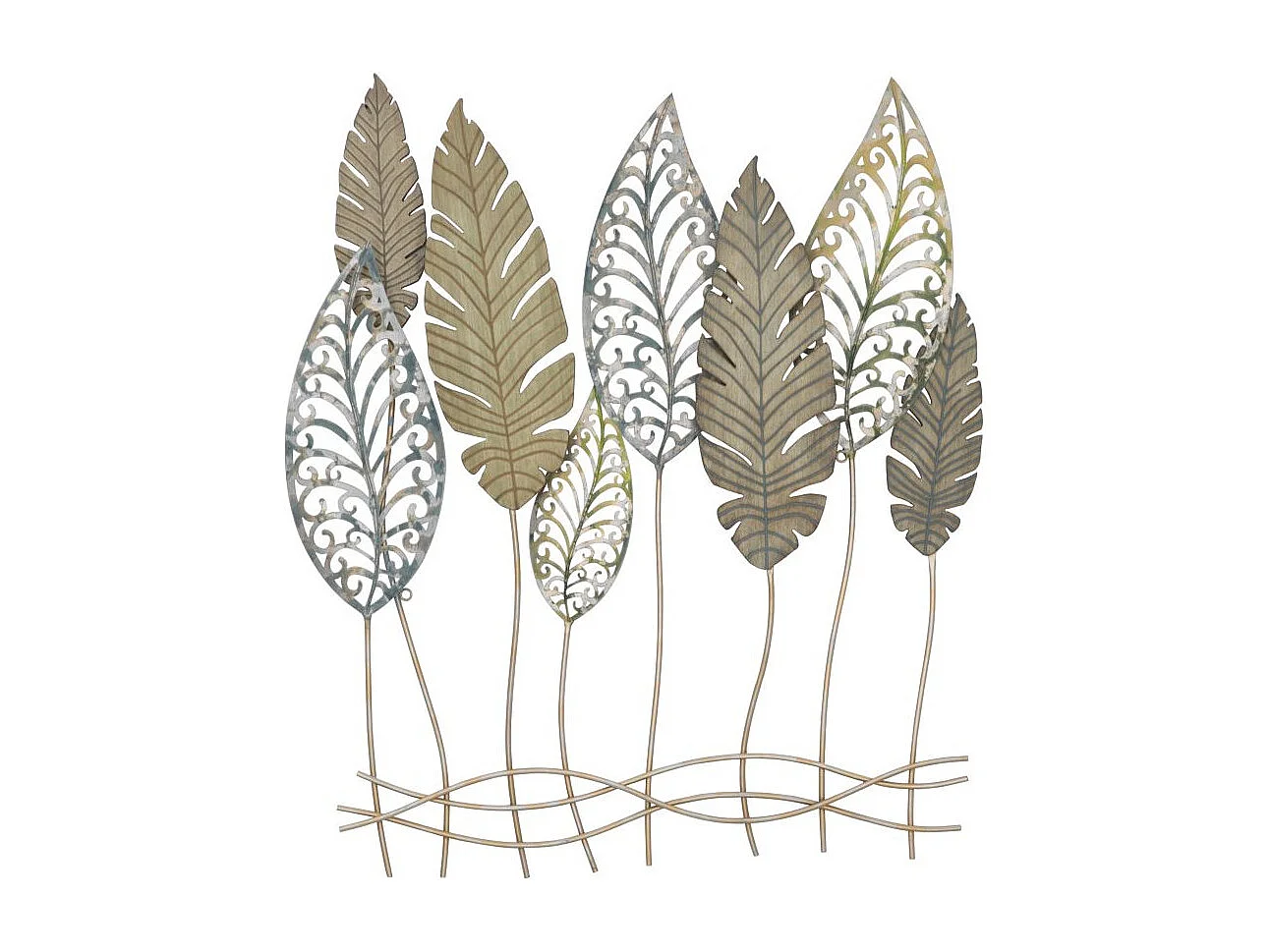 Déco Murale en Métal "Foglie" 87cm Argent & Or