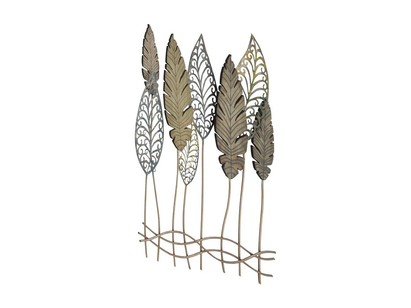 Déco Murale en Métal "Foglie" 87cm Argent & Or