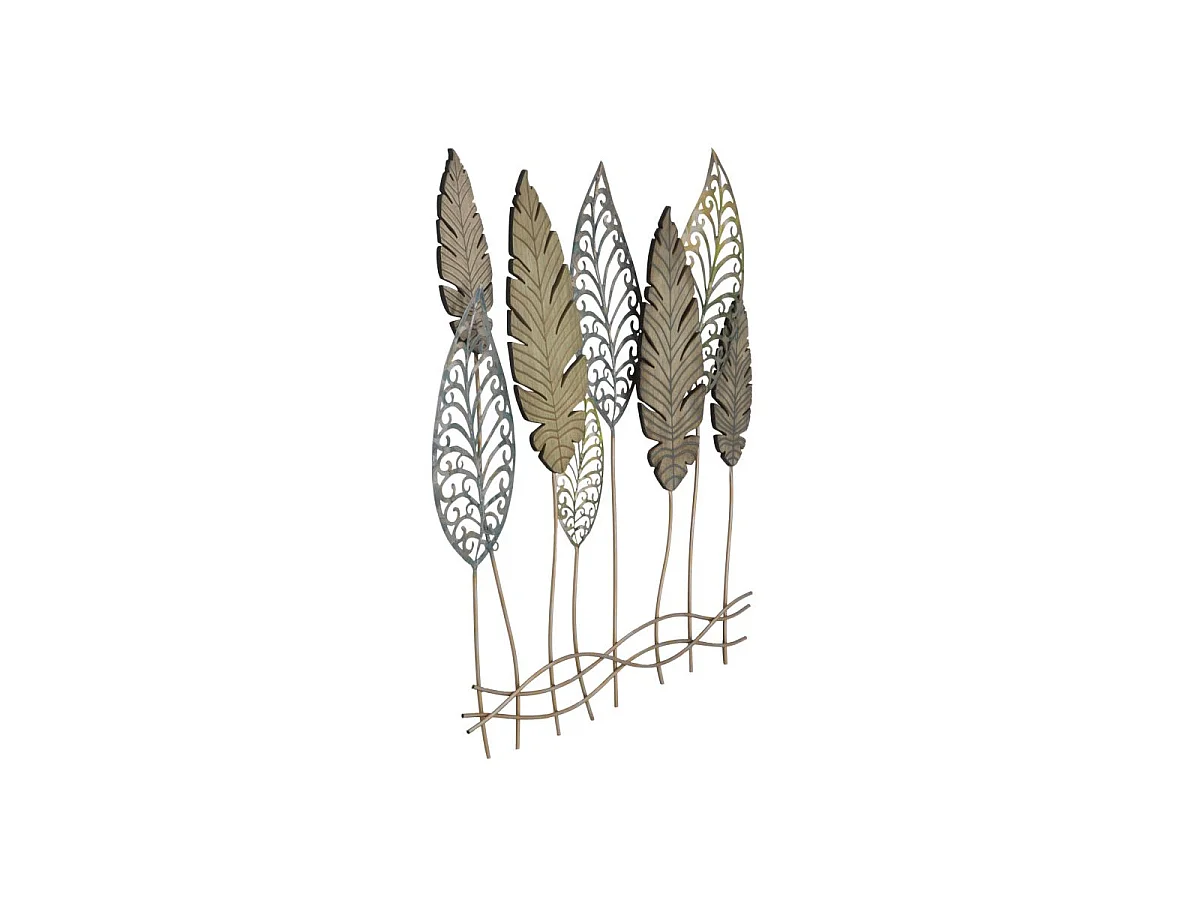 Déco Murale en Métal "Foglie" 87cm Argent & Or