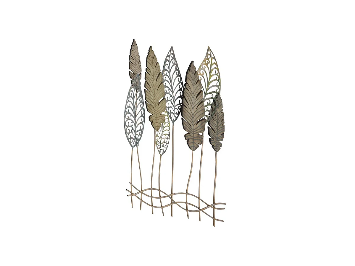 Déco Murale en Métal "Foglie" 87cm Argent & Or