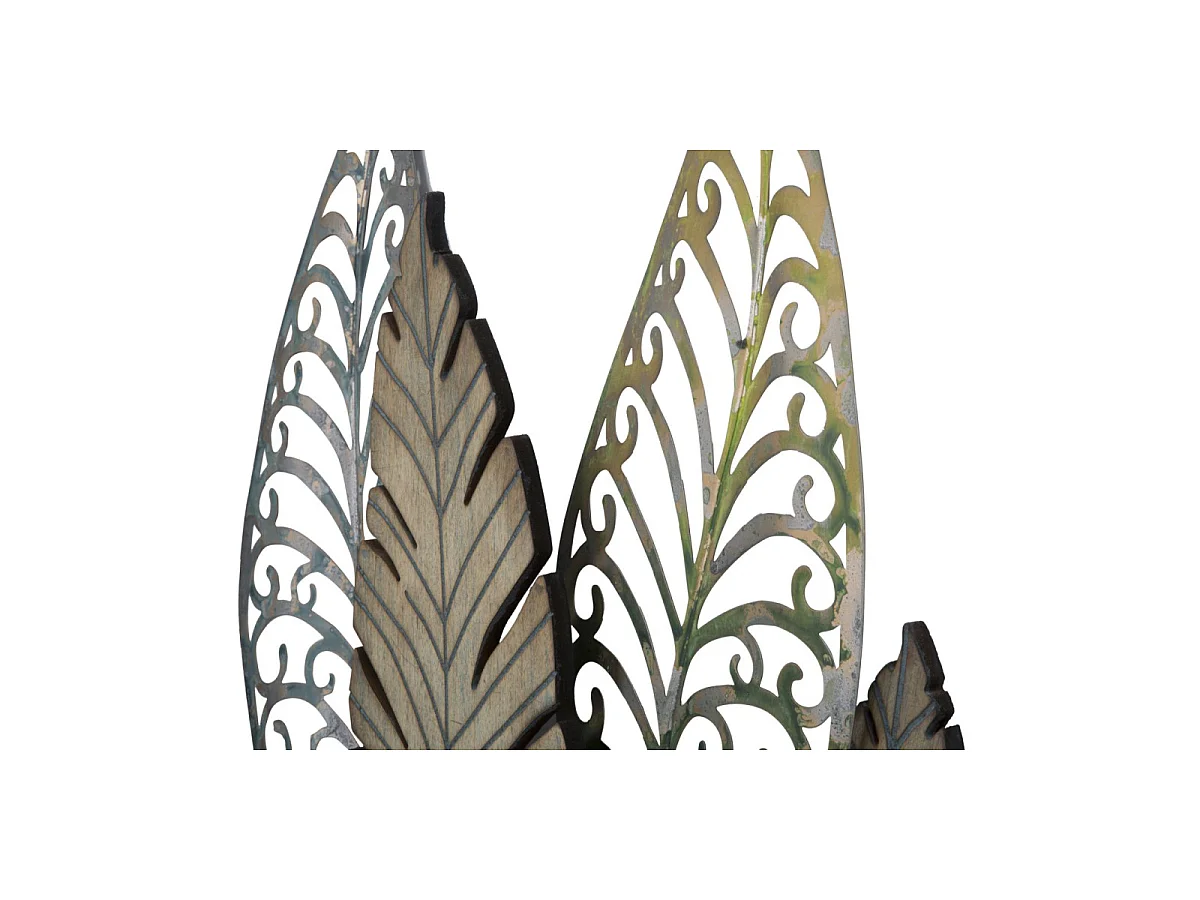 Déco Murale en Métal "Foglie" 87cm Argent & Or