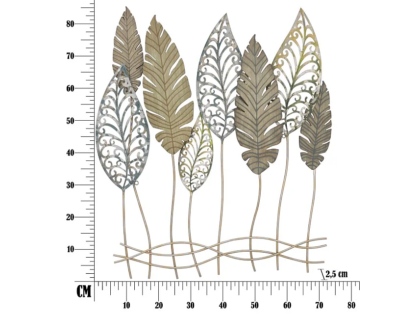 Déco Murale en Métal "Foglie" 87cm Argent & Or
