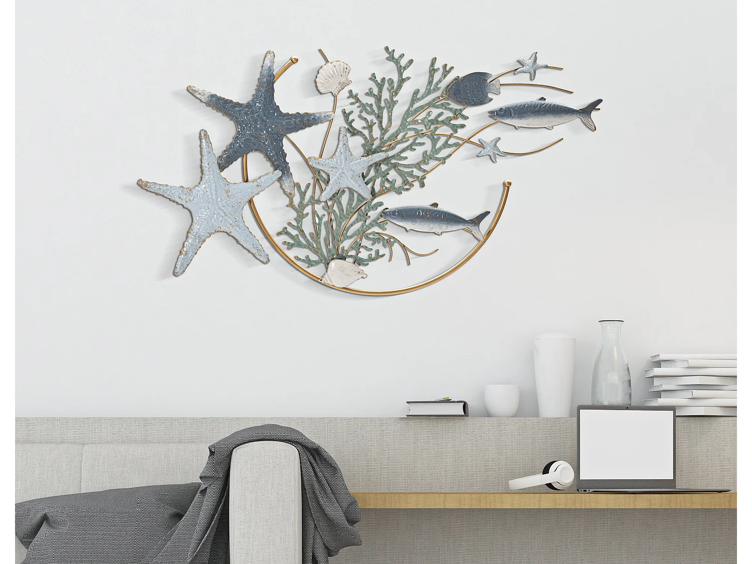 Pannello decorativo 3D mare in metallo multicolore cm 95,3x5x53,3