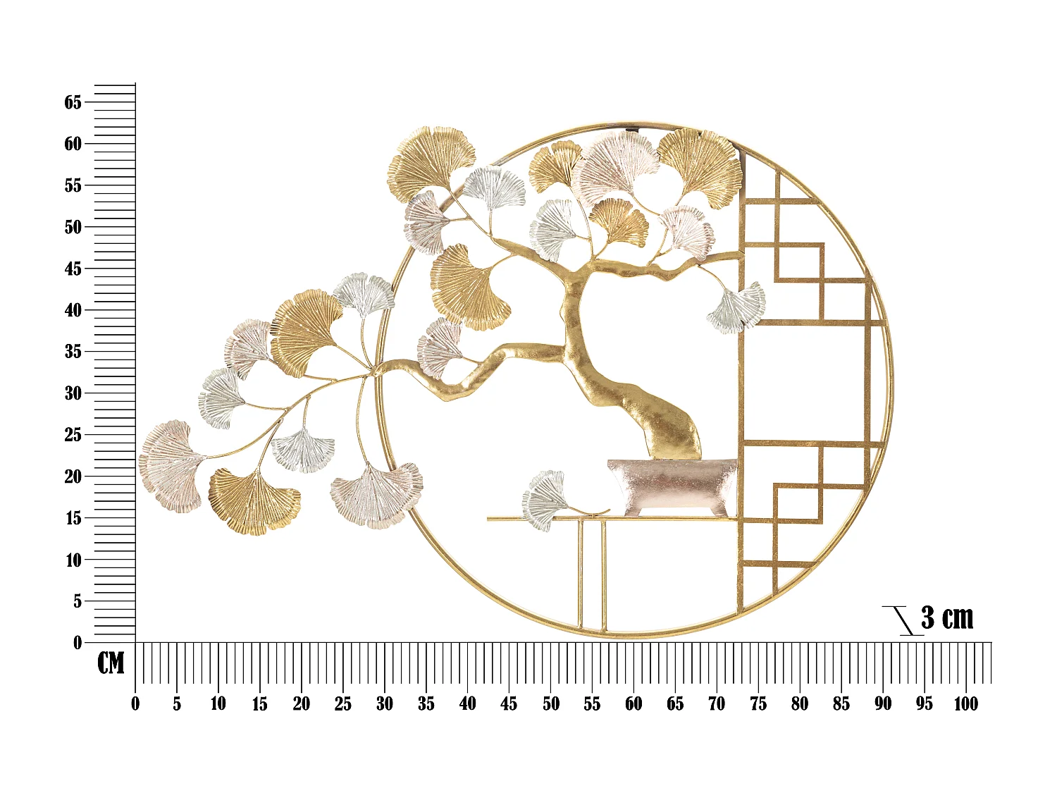 Pannello decorativo 3D albero in metallo dorato cm 91,5X3X63
