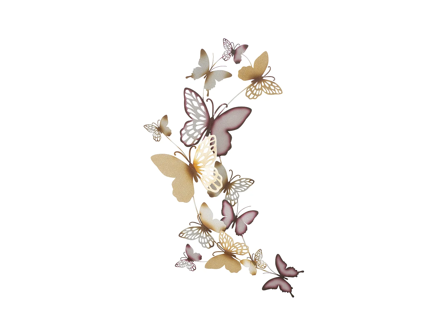 Panneau Mural Décoratif 3D Papillons - Design Élégant avec Papillons Multicolores et Branches - Or/Bordeaux - 59,5 x 4 x 111,5 cm