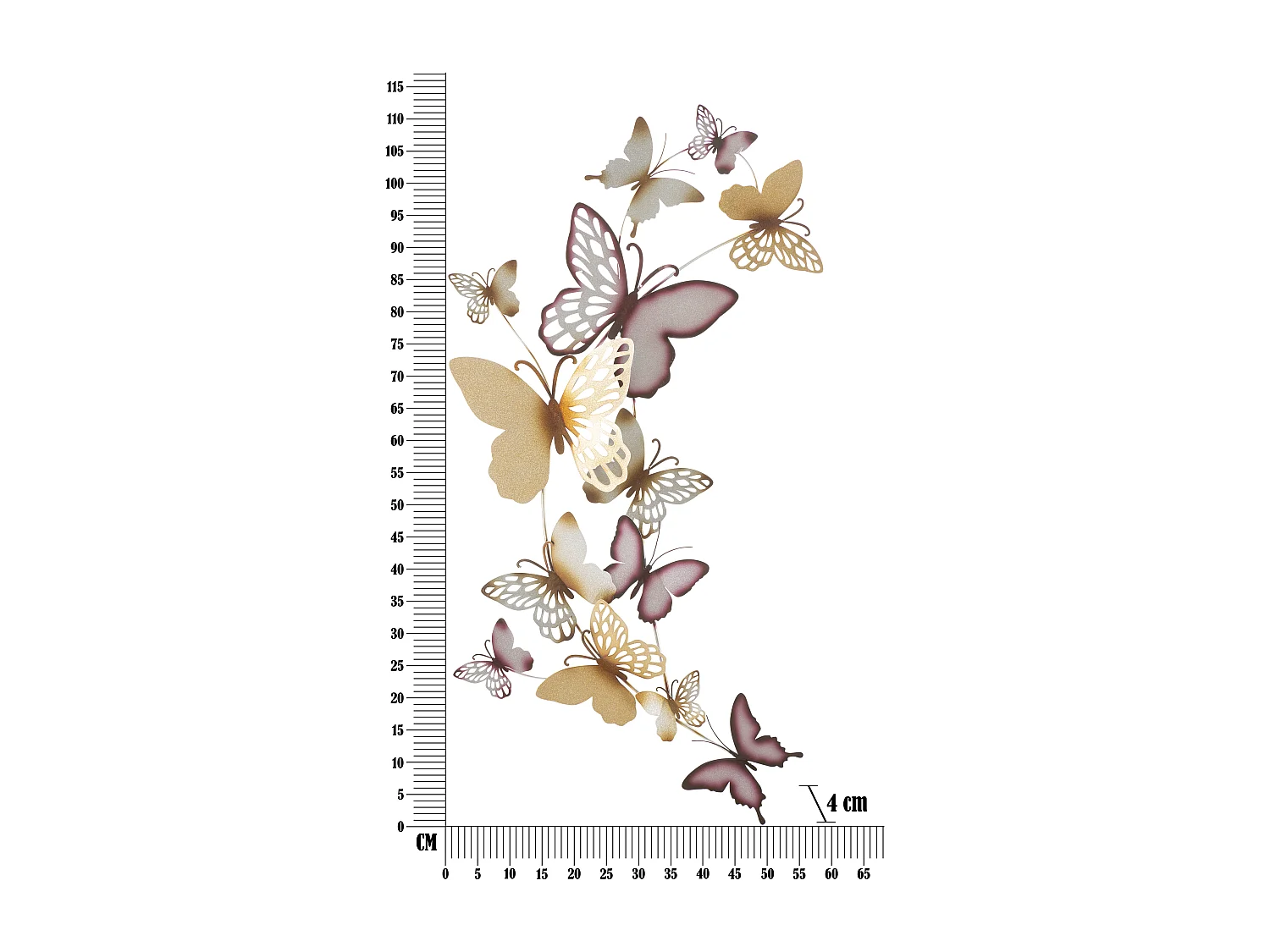 Pannello decorativo 3D in metallo con farfalle cm 59,5x4x111,5
