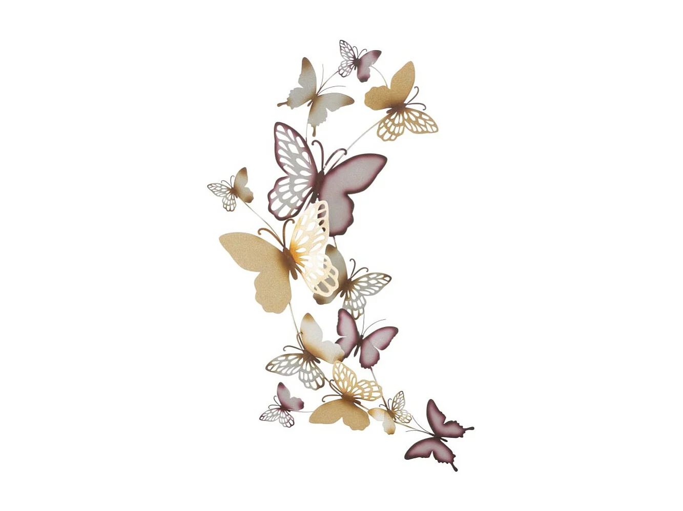 Décoration Murale en Métal "Butterflies" 115cm Bordeaux & Or