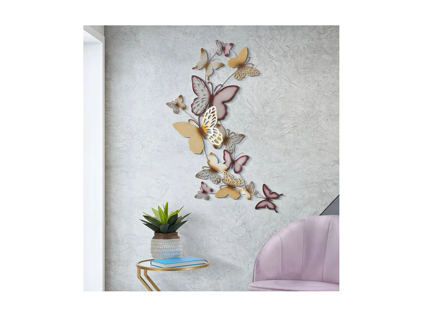 Décoration Murale en Métal "Butterflies" 115cm Bordeaux & Or