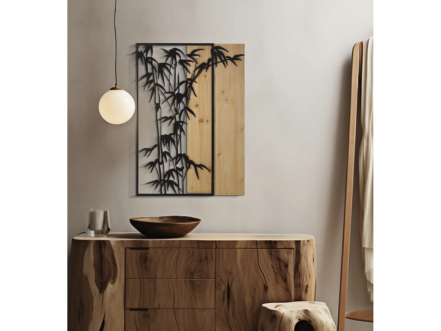 Décoration Murale Encadrée "Bambou" 80cm Noir & Naturel