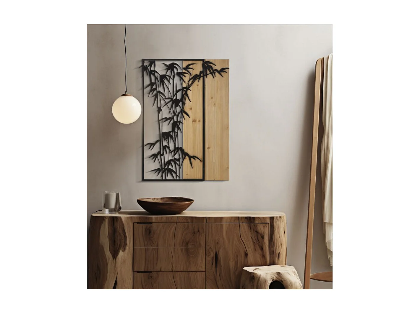 Décoration Murale Encadrée "Bambou" 80cm Noir & Naturel