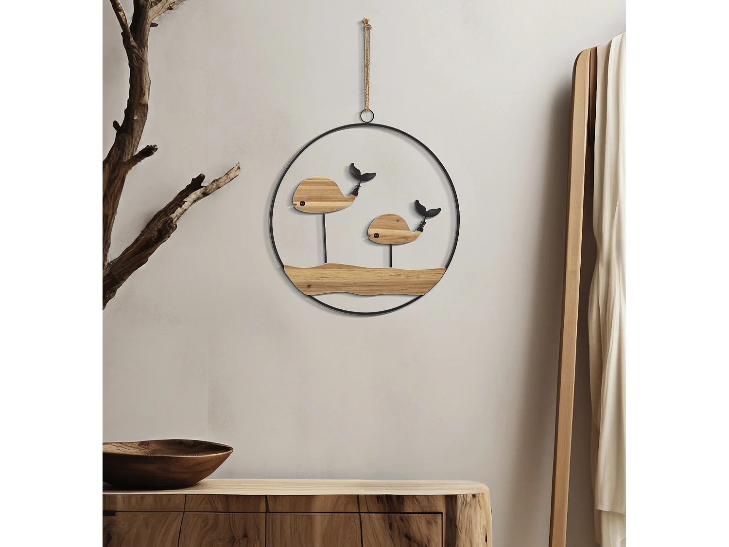 Décoration Murale à Suspendre "Baleine" 60cm Naturel